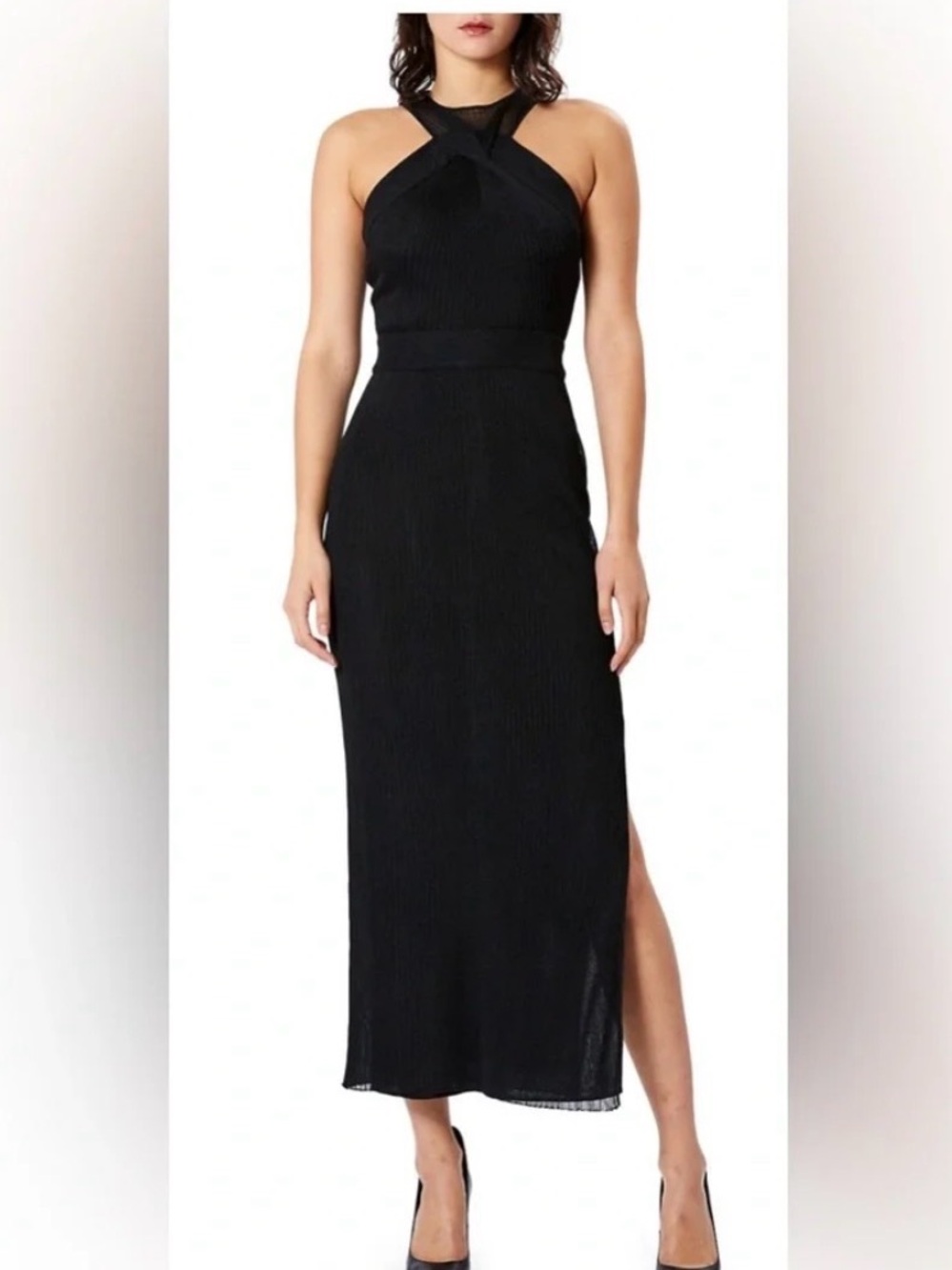 Herve Leger Black Cross-Neck Maxi Dress